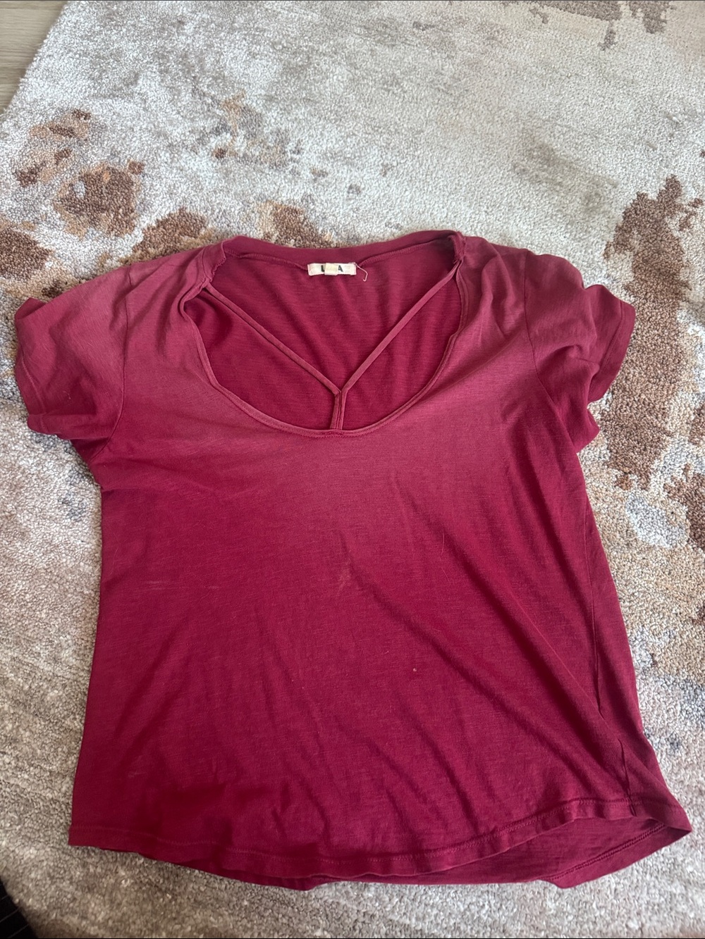 LNA Burgundy Scoop Neck Short Sleeve Tee